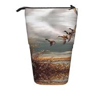 ASFgda Standing Hunting Flying Wild Ducks Print Pencil Case,Telescopic Pen Pouch,Portable Pencil Holder,Storage Cosmetic Bag