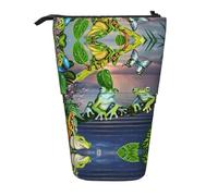 ASFgda Standing Many Frogs Sing On The Branches Summer Butterflies Lake Water Print Pencil Case,Telescopic Pen Pouch,Portable Pencil Holder,Storage Cosmetic Bag