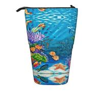 ASFgda Standing Ocean Sea Turtle Tropical Fish Starfish Print Pencil Case,Telescopic Pen Pouch,Portable Pencil Holder,Storage Cosmetic Bag