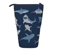 ASFgda Standing Ocean Shark Print Pencil Case,Telescopic Pen Pouch,Portable Pencil Holder,Storage Cosmetic Bag