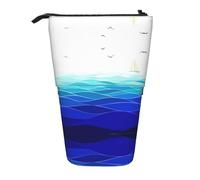 ASFgda Standing Ocean Waves Sailboat with Birds Maritime Print Pencil Case,Telescopic Pen Pouch,Portable Pencil Holder,Storage Cosmetic Bag