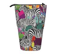 ASFgda Standing Zebra Print Pencil Case,Telescopic Pen Pouch,Portable Pencil Holder,Storage Cosmetic Bag