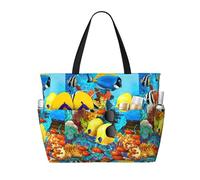 ASFgda Tropical Ocean Sea Fish Print Beach Bag,Waterproof Sandproof Beach Tote Bag,Large Capacity Lightweight Foldable Zippered Tote