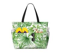 ASFgda Tropical Palm Banana Leaves Print Beach Bag,Waterproof Sandproof Beach Tote Bag,Large Capacity Lightweight Foldable Zippered Tote
