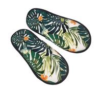 ASFgda Tropical Summer Hawaiian Flower Palm Leaves Print Fuzzy Plush Slippers For Women, House Shoes