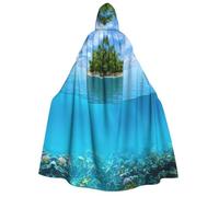 ASFgda Underwater Coral Reef Seabed Print Adult Hooded Cloak Halloween Cape | Unisex Full Length Robe, Fancy Dress For Witch Vampire Wizard Cosplay, Masquerade Carnival Stage Party
