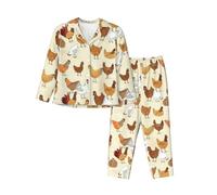 ASFgda Women'S A Brood Of Chickens Print Pajama Sets,Long Sleeve Button Down Pajamas Set,Lounge Sets With Pockets Black