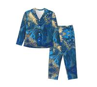 ASFgda Women'S Abstract Marble Stone Print Pajama Sets,Long Sleeve Button Down Pajamas Set,Lounge Sets With Pockets Black