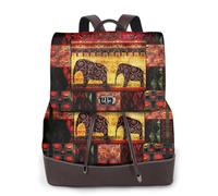 ASFgda Women'S African Elephant Patchwork Print Leather Backpack Purse,14 Inch Laptop Bag,Ladies Fashion Daypack For Travel Work College
