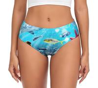 ASFgda Women'S Breathable Colorful 3d Nature Scenic Of Sea Underwater Of Tropical Fishes Print Underwear,Stretch Perfectly Underwear, Super Soft Comfortable,Available In Plus Size Black