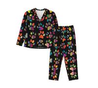 ASFgda Women'S Colorful Dog Paw Print Pajama Sets,Long Sleeve Button Down Pajamas Set,Lounge Sets With Pockets Black
