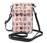 ASFgda Women'S French Bulldog And Flowers Printed Small Messenger Bag With Credit Card Slot Mobile Wallet