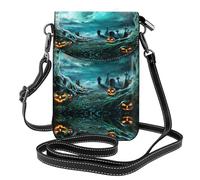 ASFgda Women'S Horror Pumpkin Cemetery Printed Small Messenger Bag With Credit Card Slot Mobile Wallet