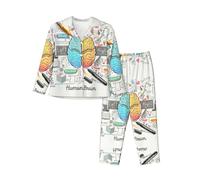 ASFgda Women'S Human Brain Print Pajama Sets,Long Sleeve Button Down Pajamas Set,Lounge Sets With Pockets Black