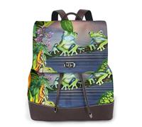 ASFgda Women'S Many Frogs Sing On The Branches Summer Butterflies Lake Water Print Leather Backpack Purse,14 Inch Laptop Bag,Ladies Fashion Daypack For Travel Work College