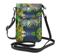 ASFgda Women'S Many Frogs Sing On The Branches Summer Butterflies Lake Water Printed Small Messenger Bag With Credit Card Slot Mobile Wallet