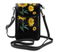 ASFgda Women'S Sunflower Black Background Printed Small Messenger Bag With Credit Card Slot Mobile Wallet