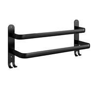 ASFINS Double Towel Rail Hand Towel Holder Wall Mounted Clothes Rail, 2-Tier Towel Rail with Hooks for Kitchen Bathroom Toilet Hotel Office, Self Adhesive/Wall Mounted, 2 Way to Install (Black, 40cm)
