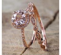 ASFKIPMF 18K Rose Gold Ring Set Pink Elegant Morganite Cubic Zirconia Two-in-One Halo Wedding Engagement Promise Eternity Ring for Women AAAAA CZ Halo Wedding Bridal Ring Size S