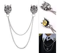 ASFKIPMF 1pc Silver Chain Men's Black tie Nails Chain Dragon Wolf Tiger Brooches Collar Pins Ginkgo Biloba Lapel Pin Brooch Pins Men Lapel Collar Pins Shirt Decoration Metal Tie Clips Brooch