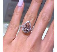 ASFKIPMF 2CT Pear Shaped Engagement Rings for Women Sterling Silver Pear Cut 5ct Pink Cubic Zirconia Ring Cocktail Engagement Wedding Ring Promise Aura Single Stone Engagement Ring Size T1/2