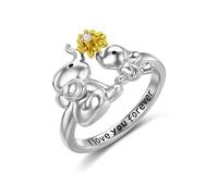 ASFKIPMF 925 Sterling Silver Elephant with Sunflower Stacking Ring Mother Daughter Daisy Ring Simple Hight Polished Animal Jewelry Gift Rings for Women Teens Girls S