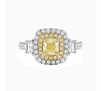 ASFKIPMF 925 Sterling Silver Full Diamond Personalize Classic Timeless 6CT AAA CZ Canary Yellow Halo Square Cushion Cut Statement Engagement Ring for Cubic Zirconia Pave Band Yellow Gem Rings Size S