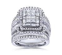 ASFKIPMF 925 Sterling Silver Shiny Cubic Zirconia Rings Fold Wear Bridal CZ Diamond Multi Row Ring 2pcs Rings Set 925 Sterling Silver Shiny Full CZ Crystal Diamond Wedding Rings for Women Size L1/2