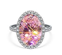 ASFKIPMF 925 Sterling Silver Shiny Full Diamond Brilliant Elegant Round Cut Pink Topaz Cocktail Engagement Rings for Women Cubic Zirconia Rings Pink Cubic Zirconia Anniversary Promise Rings Size O