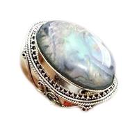 ASFKIPMF 92M Sterling Silver Moonstone Rings Vintage Handmade Carving Ring Natural Moon Gemstone Ring Boho Retro Jewelry Gift for Women T1/2