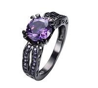 ASFKIPMF Black CZ Fashion Amethyst Purple Birthstone Ring Round Cut 10KT Bridal Sets Black Gold Plated Womens Wedding Ring Sets Green Cz Engagement Ring Wedding Rings Band for Women Girls Size L1/2