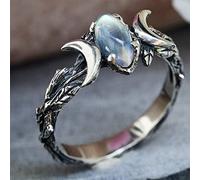 ASFKIPMF Moonstone Ring Sterling Silver Moon Phase Ring Oval Moonstone Moon Women's Retro Ring Creative Tear Shaped Water Drop Crescent Punk Ring Natural Moonstone Victorian Style Size 6-10 Size T1/2