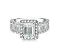 ASFKIPMF Princess Cut Cubic Zirconia Ring 925 Sterling Silver 3 Carat Emerald Cut Engagement Rings AAAAA White Cz 925 Sterling Silver Wedding Band Size Q