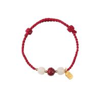 ASFKIPMF Red Bracelet Protection Good Luck Red Cord Bracelet Lotus and Jade Red String of Fate Bracelet Adjustable Knot Kabbalah Rope Bracelet Couple Rope Cinnabar Hetian Jade Bracelet (White)
