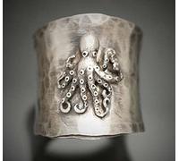 ASFKIPMF S925 Sterling Silver Cuttlefish Squid Wide Bands Ring for Women Girls,Octopus Thumb Ring,Index Finger Inkfish Ring,Retro Gothic Punk Style Jewelry Silver Black Vintage Rings Size O