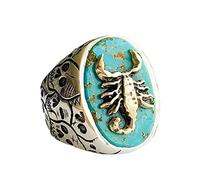 ASFKIPMF Scorpion Animal Engraved Rings for Men Women Vintage Middle Tail Finger Ring Silver Plated Gothic Punk Personalized Turquoise Carved Animal Scorpion Locomotive Ring Size S
