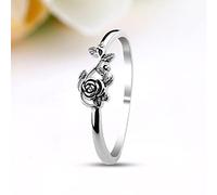ASFKIPMF Tiny Rose Flower Silver Ring, Stacking Rings for Women Small Dainty 925 Silver Plated Ring Delicate Ring for Women StainlessSteel Flower Rose Promise Statement Cocktail Party Ring Size L1/2
