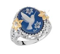ASFKIPMF Vintage White Dove Ring 925 Sterling Silver Sapphire Hummingbird Ring Inlay Double Gold Flower Retro Luxury Jewelry Gift for Women M