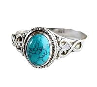 ASFKIPMF Vintage Women's Turquoise Moonstone Ring Oval Cut Natural Bohemia Turquoise Jewelry Turquoise Moonstone Ring Wedding Jewelry Large Tiger Eye Stone Turquoise Wedding Ring Size O