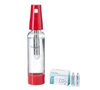 Asfolia Portable Sparkling Water Maker - Travel Soda Maker for Home & Outdoor, 1L Carbonating Bottle, 10 pcs CO2 Cylinders, Compact Carbonated Water Machine for Flavored Drinks, Soda Machine (Red)