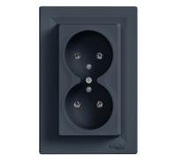 Socket 2x2P + PE Asfora anthracite with frame EPH9800271