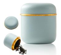 Asfrode Minimalist Blue Ceramic Tea Canister, 160 ml, 8 x 7 cm, Portable Matcha Tea Canister with Lid for Loose Tea Bags Coffee Spices Nuts On the Go