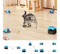 AsFrost Upgraded Interactive Cat Toy for Indoor Cats, Auto/Manual Control DIY Cat Feather Mouse Toy Treadmill for Bored Kitten Puppy Play Chase Run Exercise Hunting Mental Stimulation-Sky Blue