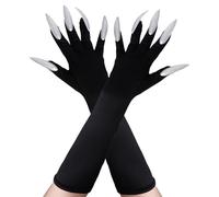 ASFWAGQ Costume Gloves Halloween Long Nail Gloves Cosplay Fingernails Cosplay Props with Claws (Black/Nails Silver, One Size)