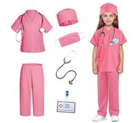 ASFWAGQ Doctor Costume for Kids Nurse Peels with Accessories Halloween Cosplay Dress-up Doctor Play Set for Boys and Girls (Pink, L)