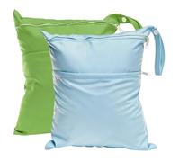 ASFWAGQ Wetbag Wet Bag Waterproof Pack of 2 Wet Pocket Cloth Nappy Bag with Two Zip Pockets Large for Baby, Nursery, On the go, Swimming, Travel, Gym, Blue + Green, Classic