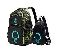 Asge School Bags for Teenage Boys Camo Casual Backpacks Luminous Unisex Kids Rucksack Travel Canvas Daypack College Bookbag Waterproof Lightweight Student Back Pack Sling Shoulder Backpacks Set