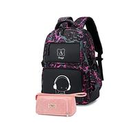 Asge School Bags for Teenage Boys Camo Casual Backpacks Luminous Unisex Kids Rucksack Travel Canvas Daypack College Bookbag Waterproof Lightweight Student Back Pack Sling Shoulder Backpacks Set