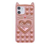 Asgens Fidget Phone Case for iPhone 12/12 Pro, Cartoon Lucky Pop Pink Cat Quicksand Bling Stars Push Bubbles Shockproof Silicone Soft Case for Apple iPhone 12/12 Pro 6.1 inch