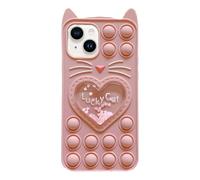Asgens Fidget Phone Case for iPhone 13/14, Cartoon Lucky Pop Pink Cat Quicksand Bling Stars Push Bubbles Shockproof Silicone Soft Case for Apple iPhone 13/14 6.1 inch